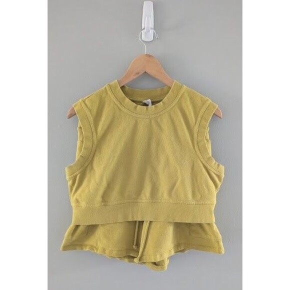 Daily Practice Anthropologie Women's size S/M Lime Green Cropped Top Sweat Set - Picture 1 of 8